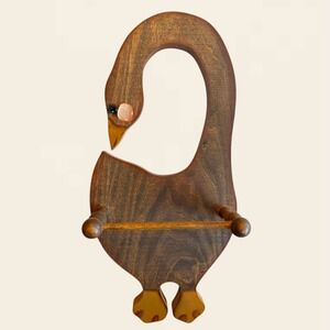 Vintage Wooden Goose Wall Towel Rack Farmhouse Country Folk Art Hand Painted